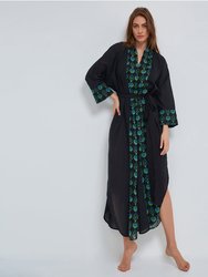 Cotton Kaftan with Tulip Design - Black