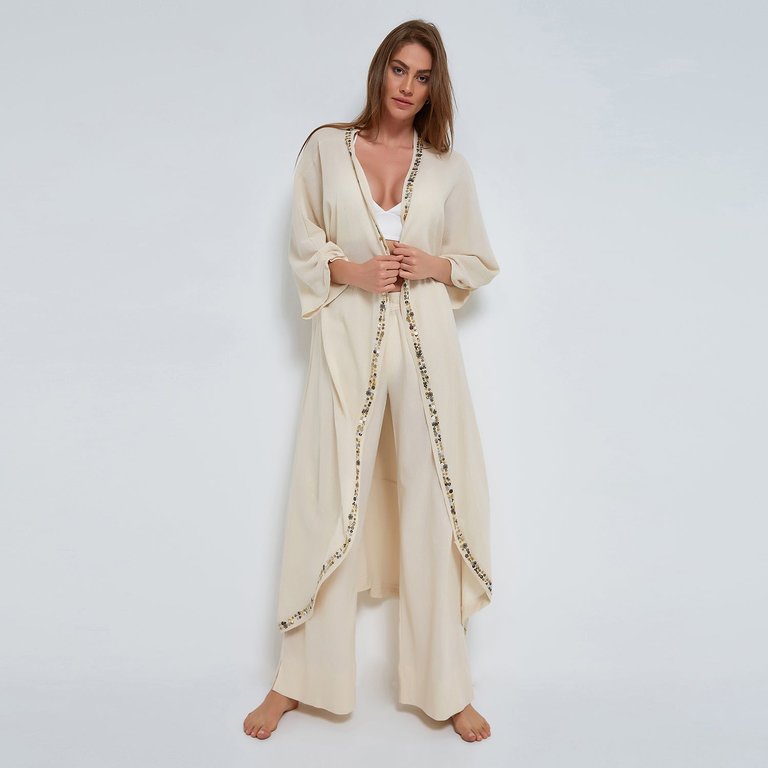 Ecru Kaftan In Crinkled Organic Cotton - Neutral