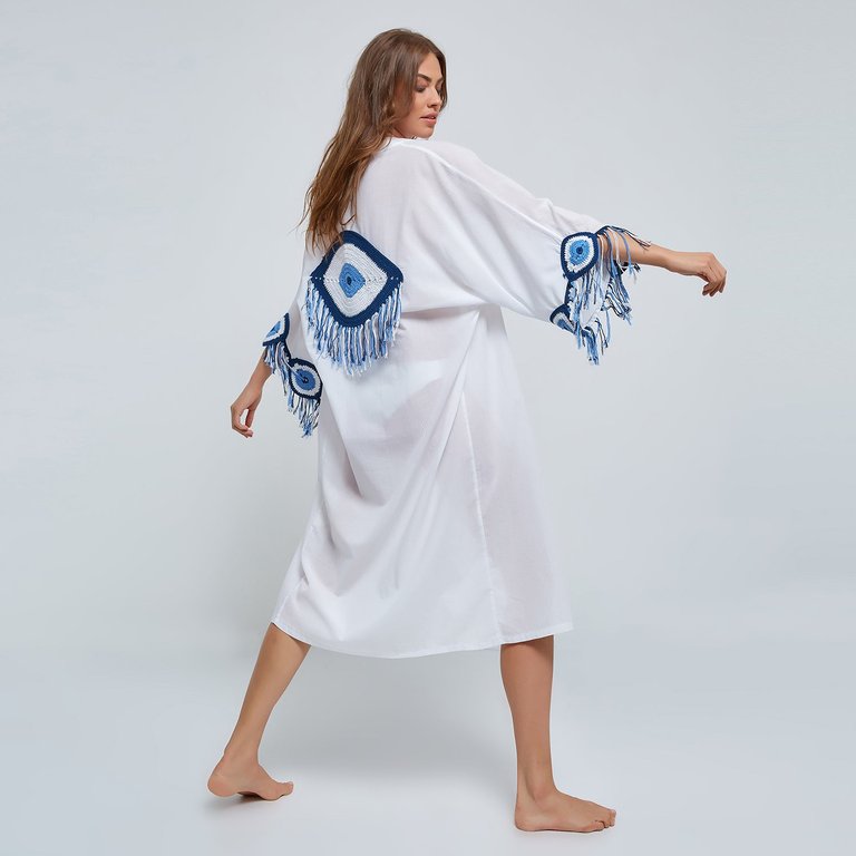 Evil Eye Kaftan - White - White