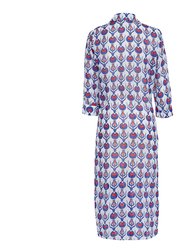 White & Blue Shirt Dress with Tulip Design