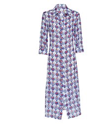 White & Blue Shirt Dress with Tulip Design