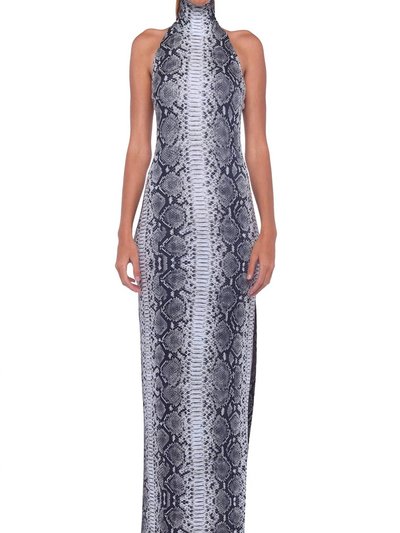 Norma Kamali Halter Turtle Side Slit Gown In Black/White Python product