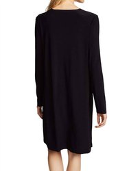 Long Sleeve Crew Dress To Knee In Black