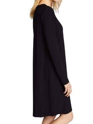 Long Sleeve Crew Dress To Knee In Black