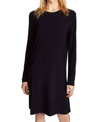 Long Sleeve Crew Dress To Knee In Black - Black