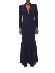 Single Breasted Fishtail Gown - True Navy