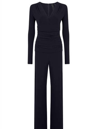 Norma Kamali V Neck Longsleeve Shirred Waist Jumpsuit In Midnight product