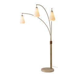 Concord Bone Porcelain Shade 3 Light Arc Floor Lamp - 85", Weathered Brass & Walnut, Dimmer Switch