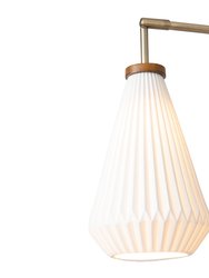 Concord Bone Porcelain Shade 3 Light Arc Floor Lamp - 85", Weathered Brass & Walnut, Dimmer Switch