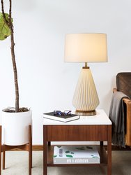 Concord Bone Porcelain Table Lamp - 28", White and Walnut, 4-Way Rotary Switch