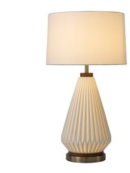 Concord Bone Porcelain Table Lamp - 28", White and Walnut, 4-Way Rotary Switch