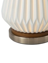 Concord Bone Porcelain Table Lamp - 28", White and Walnut, 4-Way Rotary Switch