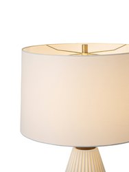 Concord Bone Porcelain Table Lamp - 28", White and Walnut, 4-Way Rotary Switch