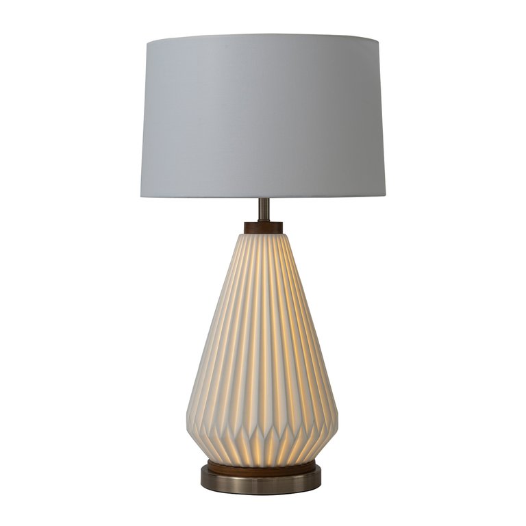 Concord Bone Porcelain Table Lamp - 28", White and Walnut, 4-Way Rotary Switch