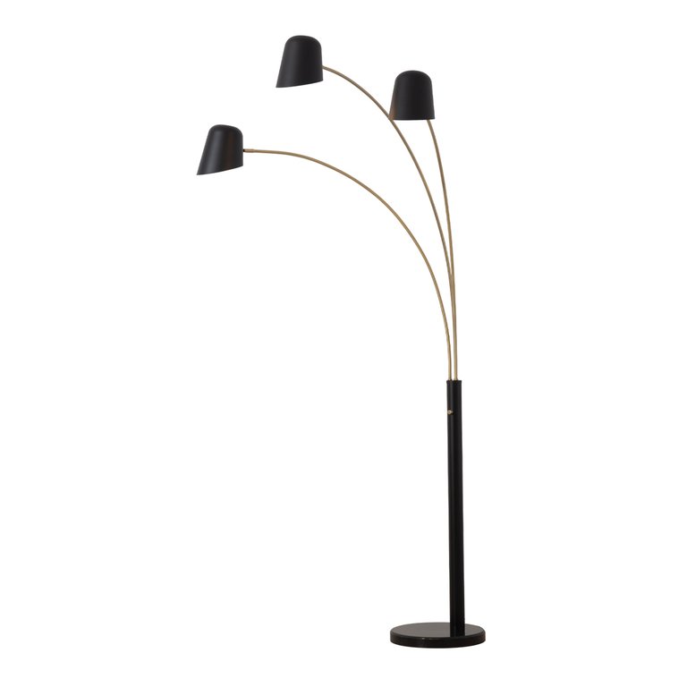 Culver 3 Light Arc Floor Lamp - 86", Matte Black & Weathered Brass, Dimmer Switch