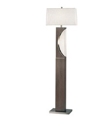 Half Moon Floor Lamp with Nightlight - Charcoal Gray, Etruscan Gold Linen Shade - Gray