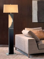 Half Moon Floor Lamp with Nightlight - Dark Brown, Etruscan Gold Linen Shade