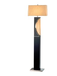 Half Moon Floor Lamp with Nightlight - Dark Brown, Etruscan Gold Linen Shade