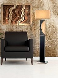 Half Moon Floor Lamp with Nightlight - Dark Brown, Etruscan Gold Linen Shade