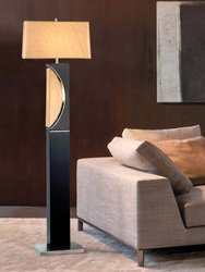 Half Moon Floor Lamp with Nightlight - Dark Brown, Etruscan Gold Linen Shade