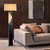 Half Moon Floor Lamp with Nightlight - Dark Brown, Etruscan Gold Linen Shade