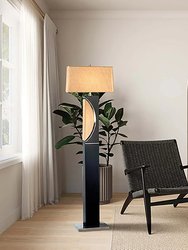 Half Moon Floor Lamp with Nightlight - Dark Brown, Etruscan Gold Linen Shade