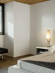 Internal Table Lamp - Chrome, White Linen Shade, Dimmer Switch