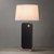 Laurel Table Lamp - Ebony Wood Finish, Weathered Brass, White Linen Shade