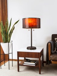 Layers Natural Mica Table Lamp - 25", Charcoal Grey Wood & Gunmetal, Dual Pull Chair Switch