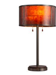 Layers Natural Mica Table Lamp - 25", Charcoal Grey Wood & Gunmetal, Dual Pull Chair Switch