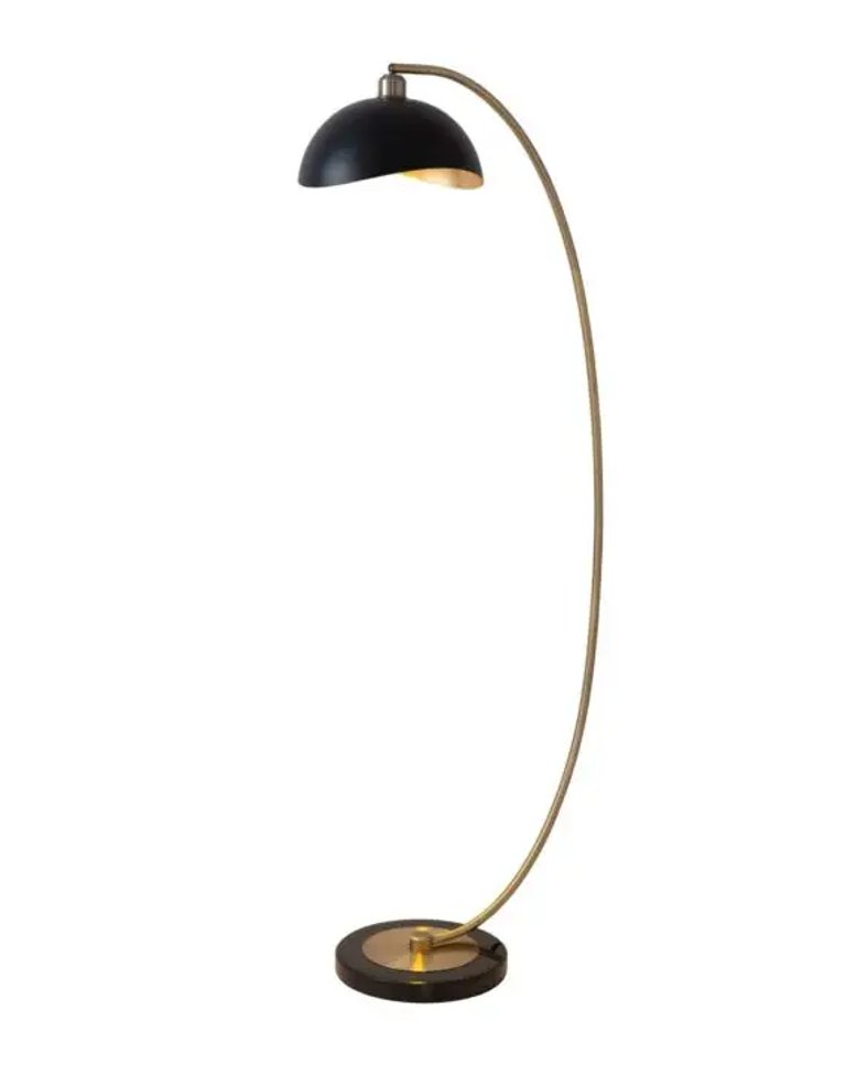 Luna Bella Chairside Arc Floor Lamp - 60", Weathered Brass & Matte Black/Gold-Leaf Shade, On/Off Step Switch, Marble Base - Black Gold