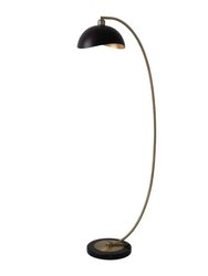 Luna Bella Chairside Arc Floor Lamp - 60", Weathered Brass & Matte Black/Gold-Leaf Shade, On/Off Step Switch, Marble Base