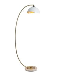 Luna Bella Chairside Arc Floor Lamp - 60", Weathered Brass & Matte White/Gold-Leaf Shade, Dimmer Switch, Marble Base