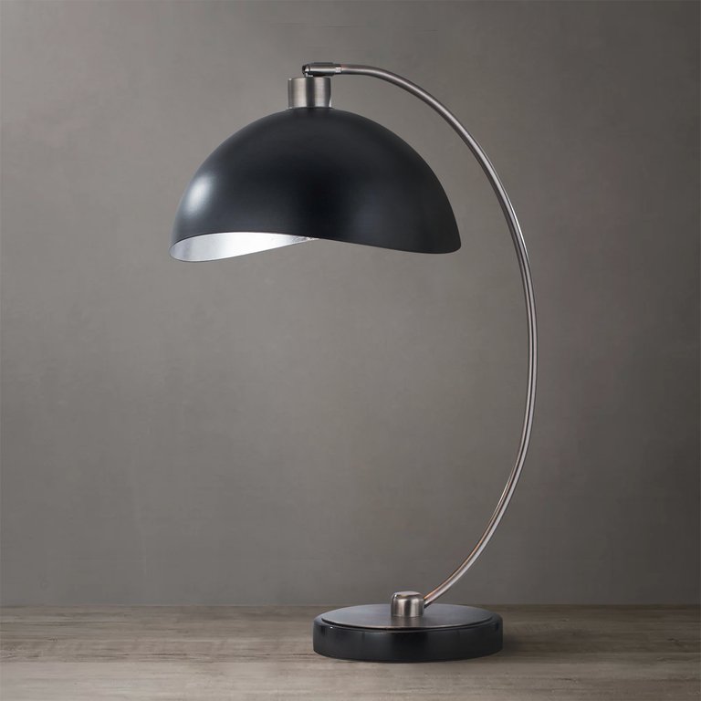 Luna Bella Table Lamp - 27", Antique Nickel & Matte Black/Silver-Leaf Shade, Dimmer Switch, Marble Base