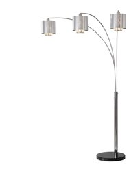 Marilyn 3 Light Arc Floor Lamp - 90", Polished Chrome & Mylar/Crystal Shades, Rotary Switch, Marble base