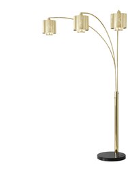 Marilyn 3 Light Arc Floor Lamp - 90", Weathered Brass, Mylar & Crystal Shade, Rotary On/Off Switch, Marble Base - Weathered Brass