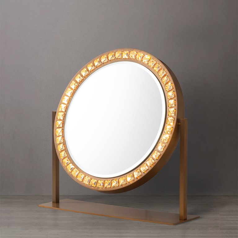 Marilyn Table Top LED Vanity Mirror - Weathered Brass