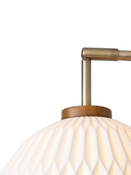 Moraga 3 Light Arc Floor Lamp - 85", Bone Porceliain, Weathered Brass & Walnut, 4-Way Rotary Switch, Marble base