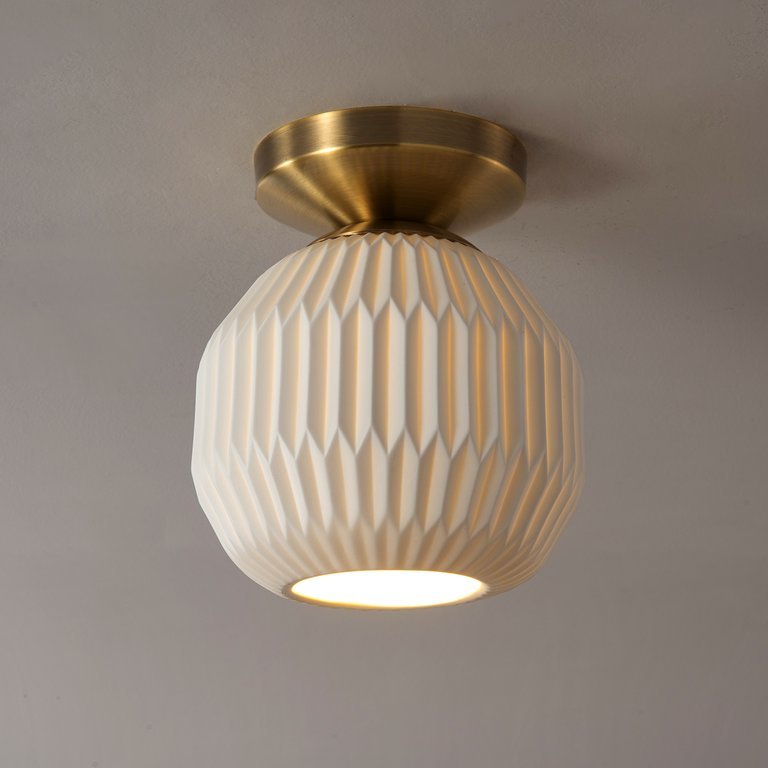 Moraga Bone Porcelain Semi-Flush Mount Ceiling Light - Weathered Brass