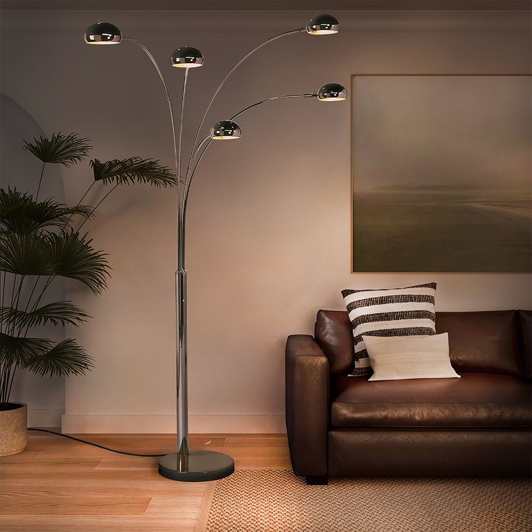 Mushroom 5 Light Arc Floor Lamp - Black Nickel, Dimmer switch, Marble base