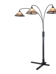 Natural Mica 3 Light Arc Floor Lamp - 86", Charcoal Gray Wood, Gunmetal & Silver Mineral Mica, Dimmer Switch, X-base