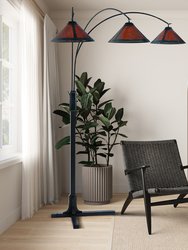 Natural Mica 3 Light Arc Floor Lamp - 86", Espresso Wood , Bronze & Amber Mineral Mica, Dimmer Switch, X-base
