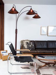 Natural Mica 3 Light Arc Floor Lamp - 86", Espresso Wood , Bronze & Amber Mineral Mica, Dimmer Switch, X-base