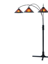 Natural Mica 3 Light Arc Floor Lamp - 86", Espresso Wood , Bronze & Amber Mineral Mica, Dimmer Switch, X-base