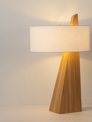 Obelisk Floor Lamp - Natural Ash Wood Finish, White Cotton-Linen Shade