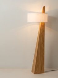 Obelisk Table Lamp - Natural Ash Wood Finish, White Cotton-Linen Shade