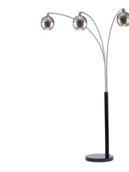 Orson 3 Light Arc Floor Lamp - 84″, Matte Black, Brushed Nickel, mouthblown glass, Dimmer Switch, Marble base