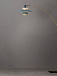 Palm Springs 1 Light Arc Floor Lamp - 83", Weathered Brass and Blue Tonal Shades, Dimmer Switch, Marble base