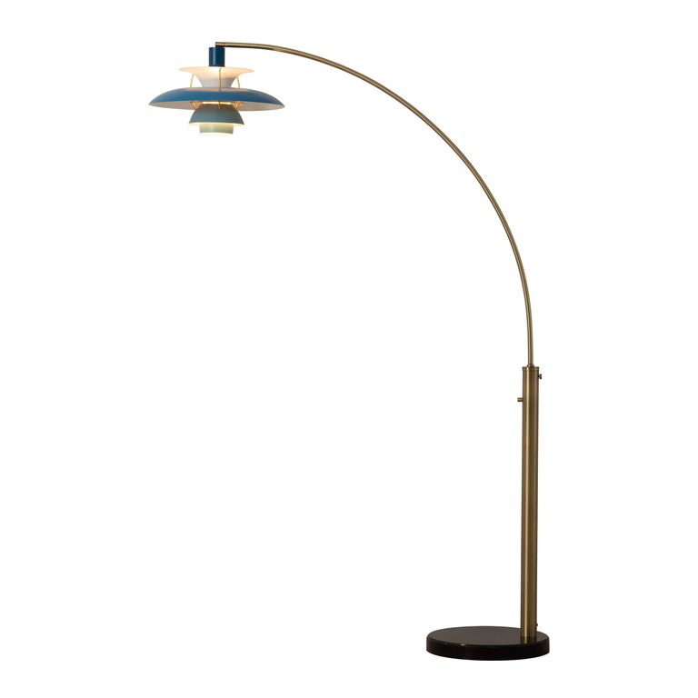 Palm Springs 1 Light Arc Floor Lamp - 83", Weathered Brass and Blue Tonal Shades, Dimmer Switch, Marble base