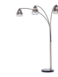 Polygon 3 Light Arc Floor Lamp - 88", Brushed Nickel and Matte Black, Hand-knotted string shade, Marble base